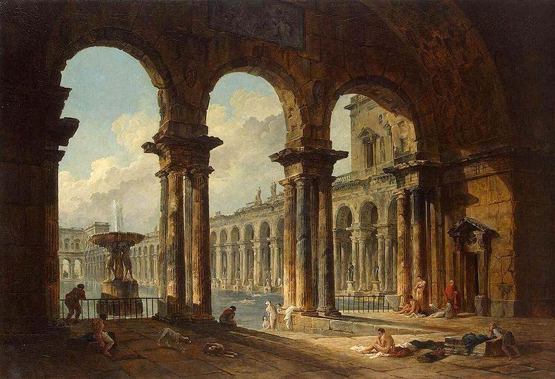 Hubert Robert Ancient Ruins Used as Public Baths oil painting image